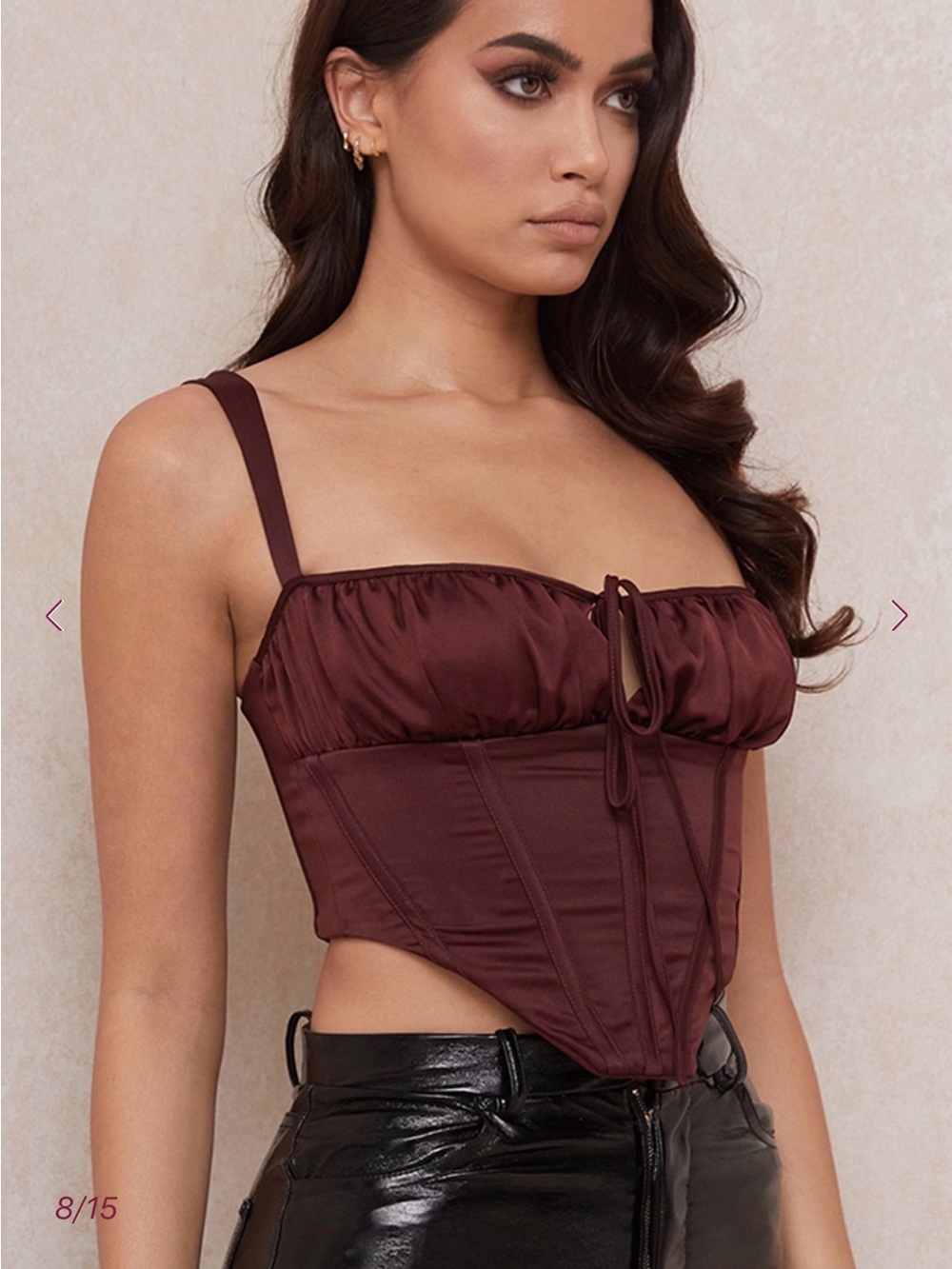 House of CB Satin Corset Crop Top in Deep Burgundy